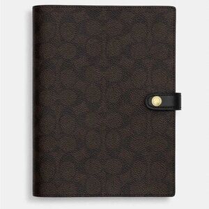 💜Coach Snap Notebook in Walnut Black Signature Canvas/Smooth leather - NWT